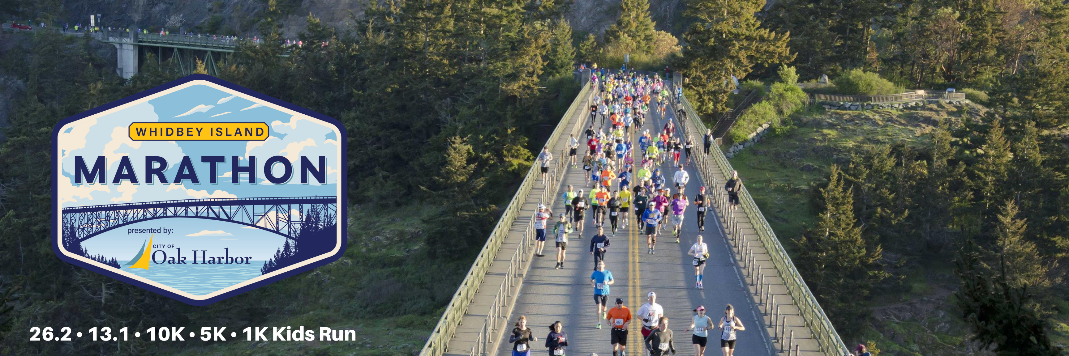 Marathon runners on bridge