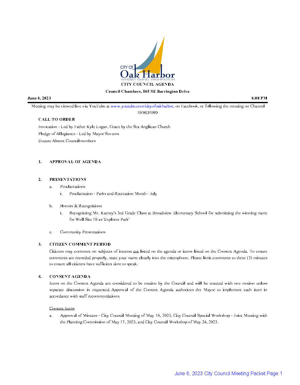 Image of 06-06-23 City Council Agenda Page 1