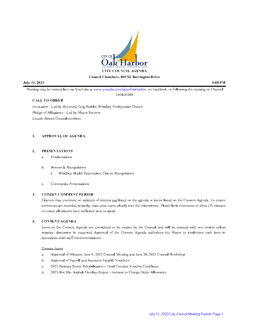 Image of 07-11-23 City Council Agenda Page 1