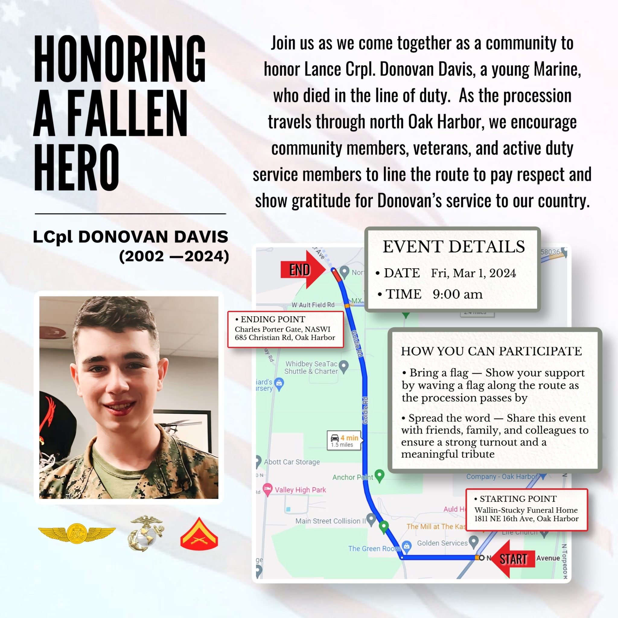 Image of map for Lance Corporal Davis Procession